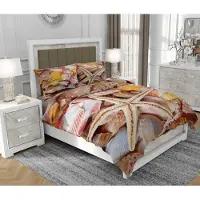 SOVIO Bettwäsche 160x200 cm + 2x70x80 cm, 3-teilig, 100% Baumwolle, Satin, Reißverschluss, Meer, Bunt - | So.0065