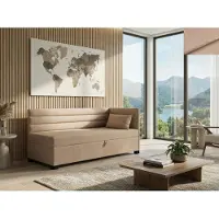 Nordelo Jugend Polsterbett LUCENTE Einzelbett mit Bettkasten und Seitenlehne - T30 Matratze mit Topper, 80x200, Stoff AMARO 8 PINK