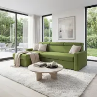 Sofiland Ecksofa Vega L mit Schlaffunktion Zero-Wall Funktion Samtsofa 224 cm Grün