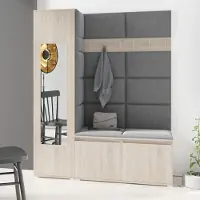 Jerpax Garderoben-Set LINDA – Kleiderschrank mit Polsterplatten, Schuhschrank und Schrankaufsatz, für Flur und Eingangsbereich (Sonoma Eiche, Trinity 15)