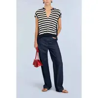 Semicouture für Damen. S6SB01 Georgia Pullover navy, weiß (M), Blau, Lässig, Kurzarm, Marine