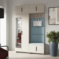 Jerpax Garderoben-Set Napoli Version 1: Kleiderschrank mit Polsterpaneelen, Schuhschrank und Schrankaufsatz Flur und Eingangsbereich (Cashmere/Trinity 22)