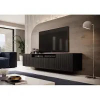 Jerpax TV-Schrank 200 cm hängend, Fernsehtisch, Lowboard, Schwarz, Lamellenfront, LED-Beleuchtung Capri Premium