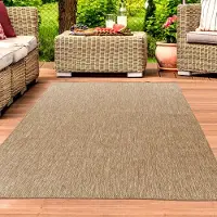 Teppichhome24 Zeitloser In- & Outdoorteppich wetterfest und pflegeleicht im Unidesign Beige Größe - 140 x 200 cm