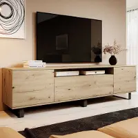 Jerpax TV-Schrank 200 cm, Fernsehtisch, Lowboard, Eiche Artisan Matt, schwarze Metallfüße, Modernes Design, "Masimo"