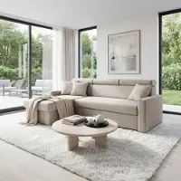 Sofiland Ecksofa Vega L mit Schlaffunktion Zero-Wall Funktion Samtsofa 224 cm Hellbeige