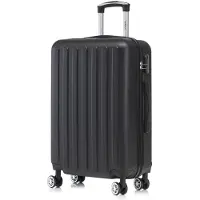 YONSLY Koffer Trolley Reisekoffer Suitcase, Rollkoffer Handgepäck ,mit 4 Rollen 360°, Hartschalenreisekoffer, Zahlenschloss, Weicher Gummigriff (M, Schwarz)