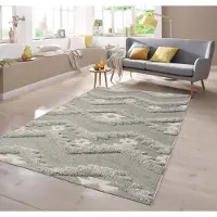 Teppichhome24 In- & Outdoor Teppich Sisal Optik Rautenmuster mit flauschigem Hoch Tief Effekt in grau Größe - 200 x 290 cm