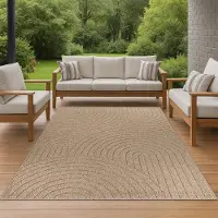 Teppichhome24 Teppich In- und Outdoor mit Kreislinien-Muster in Beige für moderne Wohn- und Außenbereiche Größe - 160 x 220 cm