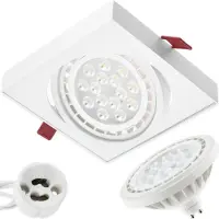 LUMILED Einbaustrahler Einbauleuchte Deckenlampe Spot Deckenstrahler Strahler flach schwenkbar Downlight eckig weiß inkl. LED-Leuchtmittel ES111 GU10 Fassung 38° 15 W Neutralweiß 4000K Aluminium