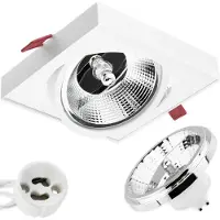 LUMILED Einbaustrahler Einbauleuchte Deckenlampe Spot Deckenstrahler Strahler flach schwenkbar Downlight eckig weiß inkl. LED-Leuchtmittel ES111 GU10 Fassung 24° 15 W Warmweiß 3000K Aluminium