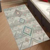 Teppichhome24 In- & Outdoor Teppich mit Muster in creme-grün Größe - 80 x 300 cm