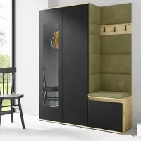 Jerpax Garderoben-Set "Harry", Moderner Kleiderschrank mit Polsterplatten und Schuhschrank– Ideal für Flur und Eingangsbereich (Artisan/Schwarz, Trinity 27)