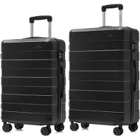 YONSLY Premium Reisekoffer TSA-Schloss,YKK-Reißverschluss Hartschalen-Koffer Kabinenkoffer Rollkoffer Suitcase Handgepäck (Schwarz, L-XL-Set)