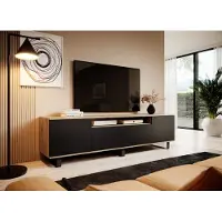 Jerpax TV-Schrank 180 cm, Fernsehtisch, Lowboard, Artisan/Schwarz Matt, schwarze Metallfüße, Modernes Design, "Masimo"