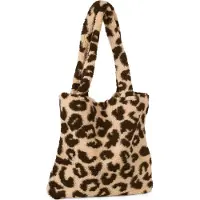 StyleBREAKER Damen Shopper Tasche Teddyfell Optik Leo Muster | Große Schultertasche & Beuteltasche | Weiche Viskose & Magnetverschluss | Animal Print Plüsch Bag für Herbst Winter