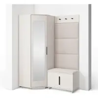 Jerpax Garderoben-Set Napoli Version 17: Eckschrank mit Polsterpaneelen, Schuhschrank und Schrankaufsatz Flur und Eingangsbereich (Cashmere/Trinity 01)