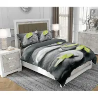SOVIO Bettwäsche 140x200 cm + 2x70x80 cm, 3-teilig, 100% Baumwolle, Satin, Reißverschluss, Natur, Grün - | So.0011