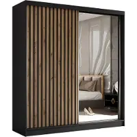AGMAT-FURNITURE AGMAT Schwebetürenschrank Nevada, Kleiderschrank mit Spiegel und 2 Türen, Moderne Garderobe in Farbe: Schwarz, Schrank in Größe: 200 x 216 x 61 cm
