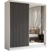 AGMAT-FURNITURE AGMAT Schwebetürenschrank Nevada, Kleiderschrank mit Spiegel und 2 Türen, Moderne Garderobe in Farbe: Weiß, Schrank in Größe: 200 x 216 x 61 cm