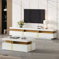 MODFU TV-Wandschrank 2 er Set(TV-Schrank+Couchtisch), Wandschrank,Wohnzimmerset, multifunktionale Schrankkombination, Weiß