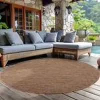 Carpettex Outdoor Teppich Einfarbig Wetterfest Terasse Balkon Garten Küchenteppich Flachgewebe Sisal Optik, Größe: 160 cm Rund, Farbe: Braun