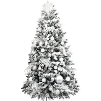 LAALU Künstlicher Weihnachtsbaum 180 cm, POLAR WEISS, mit 109-teiligem Weihnachtsbaumschmuck, inkl. Metallständer und Aufbewahrungsbox