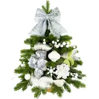 LAALU Künstlicher Weihnachtsbaum 60 cm mit LED-Beleuchtung, WEISSEMELODIE II, mit 29 Weihnachtsbaumschmuck, Pflanztopf mit Jutesack