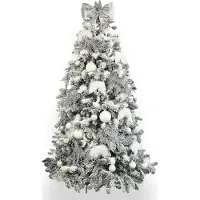 LAALU Künstlicher Weihnachtsbaum 150 cm, SCHNEEKÖNIGIN, mit 90-teiligem Weihnachtsbaumschmuck, inkl. Metallständer und Aufbewahrungsbox