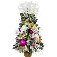 LAALU Künstlicher Weihnachtsbaum 60 cm mit LED-Beleuchtung, ROSENZAUBER, mit 37 Weihnachtsbaumschmuck, Pflanztopf mit Jutesack