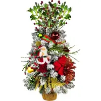 LAALU Künstlicher Weihnachtsbaum 60 cm mit LED-Beleuchtung, SANTA, mit 26 Weihnachtsbaumschmuck, Pflanztopf mit Jutesack