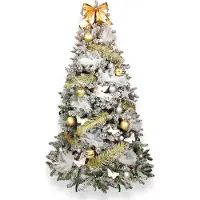 LAALU Künstlicher Weihnachtsbaum 270 cm, EDELGLANZ, mit 136-teiligem Weihnachtsbaumschmuck, inkl. Metallständer und Aufbewahrungsbox