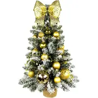 LAALU Künstlicher Weihnachtsbaum 60 cm mit LED-Beleuchtung, GOLDWEIHNACHTEN, mit 34 Weihnachtsbaumschmuck, Pflanztopf mit Jutesack