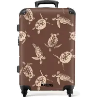 NoBoringSuitcases.com Hartschalen Koffer Mittelgroß 67x43x25 cm, 72L, Sommerdruck für Männer: Braun mit Schildkrötenaufdruck, Reisekoffer mit 4 Rollen