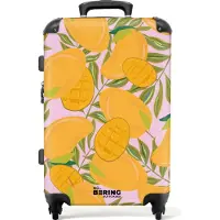 NoBoringSuitcases.com Hartschalen Koffer Mittelgroß 67x43x25 cm, 72L, Bunte Fruchtdrucke für Frauen: Rosa mit orangefarbenen Mangos, Reisekoffer mit 4 Rollen