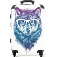 NoBoringSuitcases.com Großer Koffer - Wolf - Brille - Zitat - Tiere - Kombinationsschloss TSA - Hartschalen Trolley 4 Rollen - 72 liter - Reisekoffer - 66 cmKoffer Mittelgroß 67x43x25 cm, 72L,