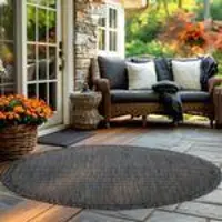 Carpettex Outdoor Teppich Wetterfest, Pflegeleicht Stilvolles Modern Design, ideal für Terrasse, Balkon, Garten, Küche, Größe: 160 cm Rund, Farbe: Schwarz