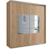 BM-Möbel A2 Schlafzimmerschrank mit 2 Schiebetüren und Spiegel - Craft Gold – 150 x 62 x 215 cm