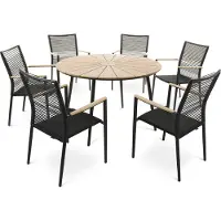 Di volio Gartenmöbel ACONA, Gartenmöbel-Set für 6 Personen - runder Esstisch & 6 Stühle, aus robusten Materialien, stapelbare Stühle mit Armlehnen