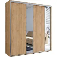 BM-Möbel A4 Schlafzimmerschrank mit 2 Schiebetüren und Spiegel - Craft Gold - 230 x 62 x 245 cm