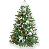 LAALU Künstlicher Weihnachtsbaum 150 cm, POLAR RED II, mit 133-teiligem Weihnachtsbaumschmuck, inkl. Metallständer und Aufbewahrungsbox