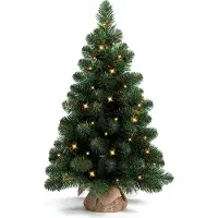 LAALU Künstlicher Weihnachtsbaum NARNIE 75 cm, grün, 2D, 90 Zweige, 40 warmweiße LED, inkl. Pflanztopf mit Jutesack