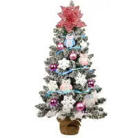 LAALU Künstlicher Weihnachtsbaum 60 cm mit LED-Beleuchtung, EULCHEN, mit 38 Weihnachtsbaumschmuck, Pflanztopf mit Jutesack