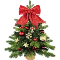 LAALU Künstlicher Weihnachtsbaum 60 cm mit LED-Beleuchtung, STROHORNAMENT, mit 31 Weihnachtsbaumschmuck, Pflanztopf mit Jutesack