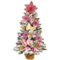 LAALU Künstlicher Weihnachtsbaum 60 cm mit LED-Beleuchtung, SÜSSCHEN, mit 45 Weihnachtsbaumschmuck, Pflanztopf mit Jutesack