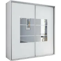 BM-Möbel A2 Schlafzimmerschrank mit 2 Schiebetüren und Spiegel - Weiß - 125 x 62 x 215 cm