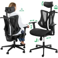 Di volio Bürostuhl Naxes – ergonomischer Schreibtischstuhl mit 2D Kopfstütze & 3D Armlehnen, verstellbare Sitztiefe, atmungsaktive Netzfläche, schwarz