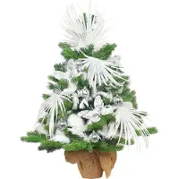 LAALU Künstlicher Weihnachtsbaum 60 cm mit LED-Beleuchtung, SCHMETTERLINGSGLANZ, mit 25 Weihnachtsbaumschmuck, Pflanztopf mit Jutesack