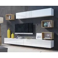 Ravio Wohnwand Amanda XVIII Schrankwand Komplett Wohnzimmer-Set TV Möbel Breite 300cm (Weiß matt + Weiß Hochglanz Fronten / Goldene Eiche)