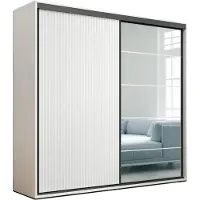 BM-Möbel Alfa Kleiderschrank mit Schiebetür und Spiegel - Weiß - 150 x 62 x 215 cm